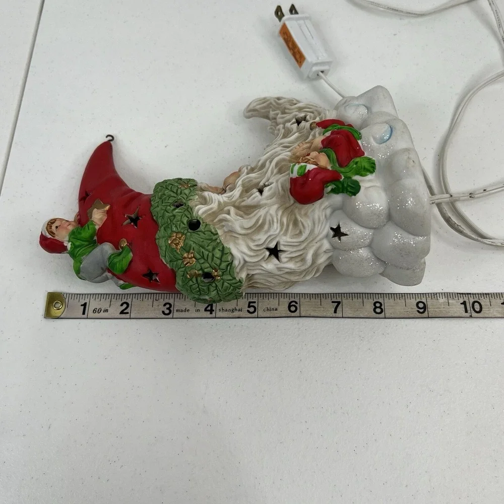 Vintage Santa Moon Night Light Ceramic Christmas Elf Star Cutouts Decor WORKS